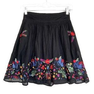 VINTAGE Folk Boho Floral & Dove Embroidered High Waisted Skater Skirt